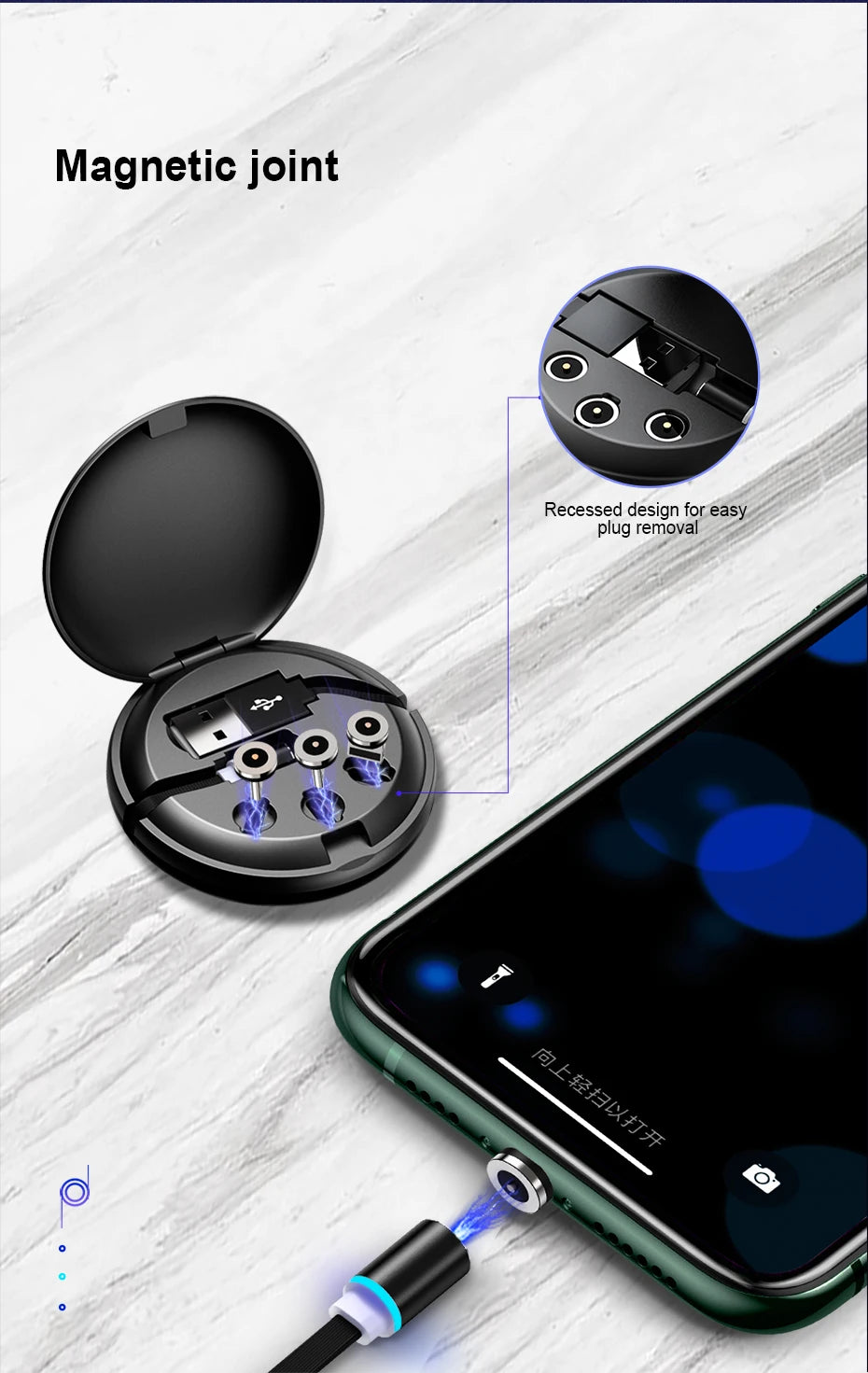3 in 1 USB Cable Type C Magnetic Charger Micro USB Lightning Fast Charging Line Portable Cable