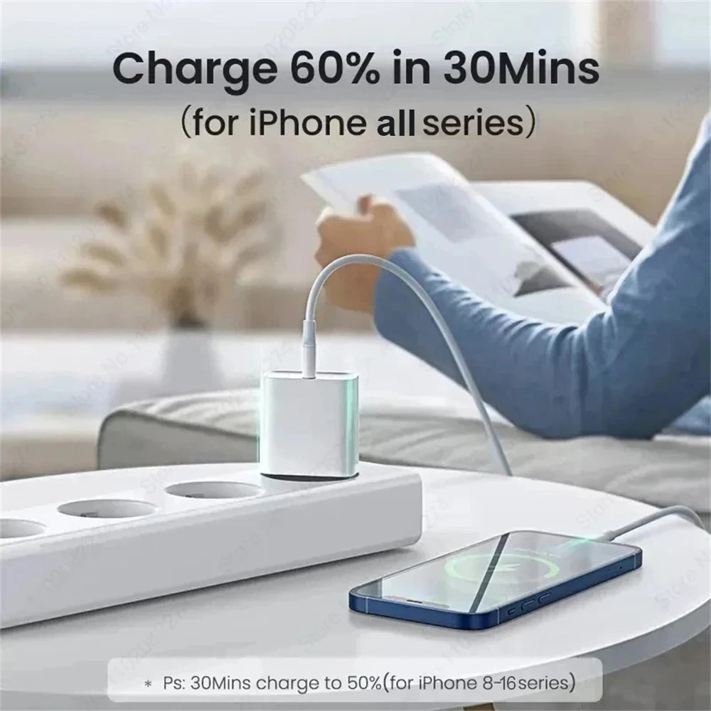 40W Fast Charger For iPhone 16 15 14 13 12 11 Pro Max USB-C Charger X XS XR 7 8 Plus USB Type C Cable Quick Charging Accessories