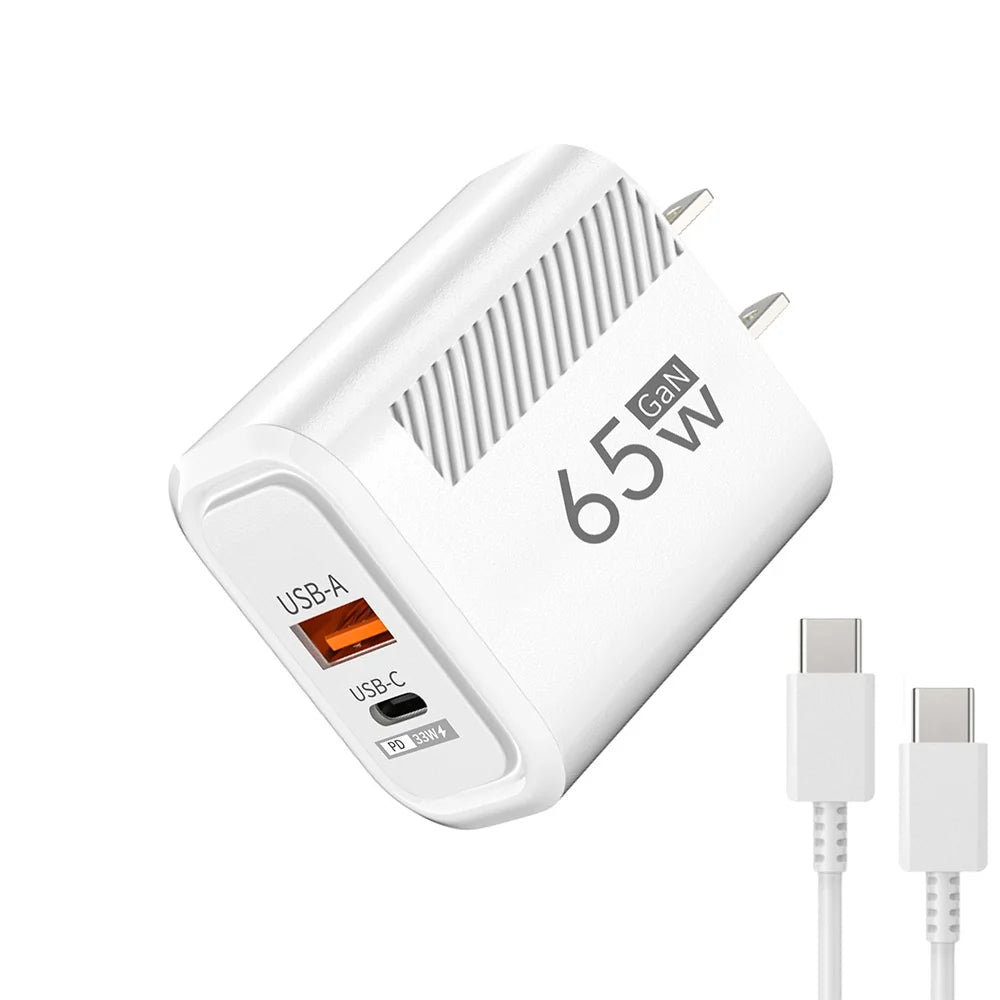 65W GAN 2 Ports Charger USB Type C PD Quick Charge 3.0 Mobile Phone Wall Adapter for iPhone 15 Pro max Huawei Xiaomi EU/US Plug