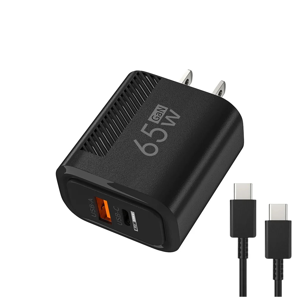 65W GAN 2 Ports Charger USB Type C PD Quick Charge 3.0 Mobile Phone Wall Adapter for iPhone 15 Pro max Huawei Xiaomi EU/US Plug