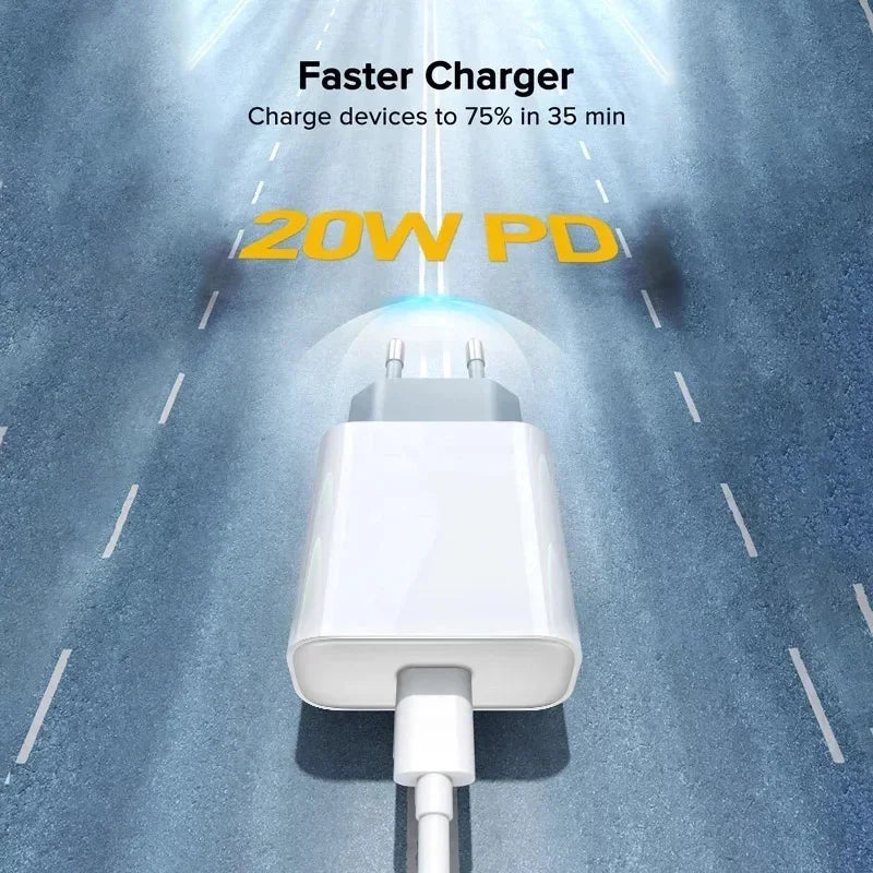 20W Fast Charger For iPhone 13 mini 12 11 pro 14 Pro Max Plus X XR XS USB Type C Fast Charging Charger Cable Accessories