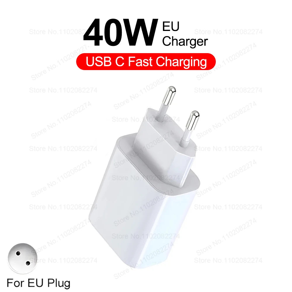 40W Fast Charger For iPhone 16 15 14 13 12 11 Pro Max USB-C Charger X XS XR 7 8 Plus USB Type C Cable Quick Charging Accessories