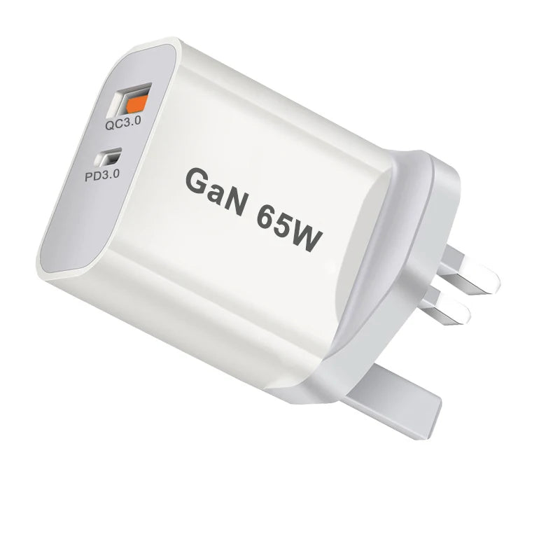 TYPE-C Fast Charger 65W GaN Wall Plug QC3.0 PD Phone Charger Dual-Ports Charging Stand EU/AU/UK/US Mobile Adapter