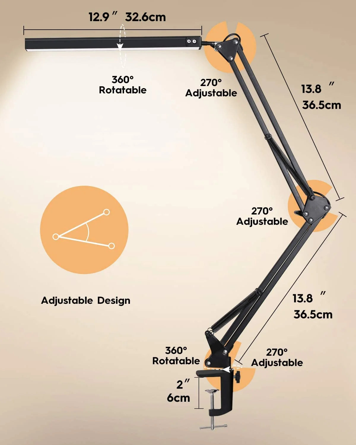 LED Desk Lamp with Clamp,Eye-Caring Table Lamps,Dimmable Office Lamp with USB Charging Port,3 Lighting Modes with 10 Brightness