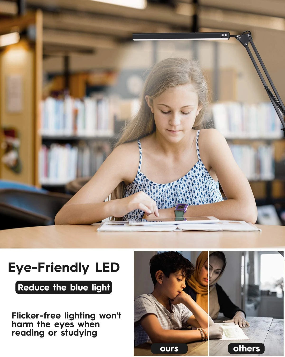 LED Desk Lamp with Clamp,Eye-Caring Table Lamps,Dimmable Office Lamp with USB Charging Port,3 Lighting Modes with 10 Brightness