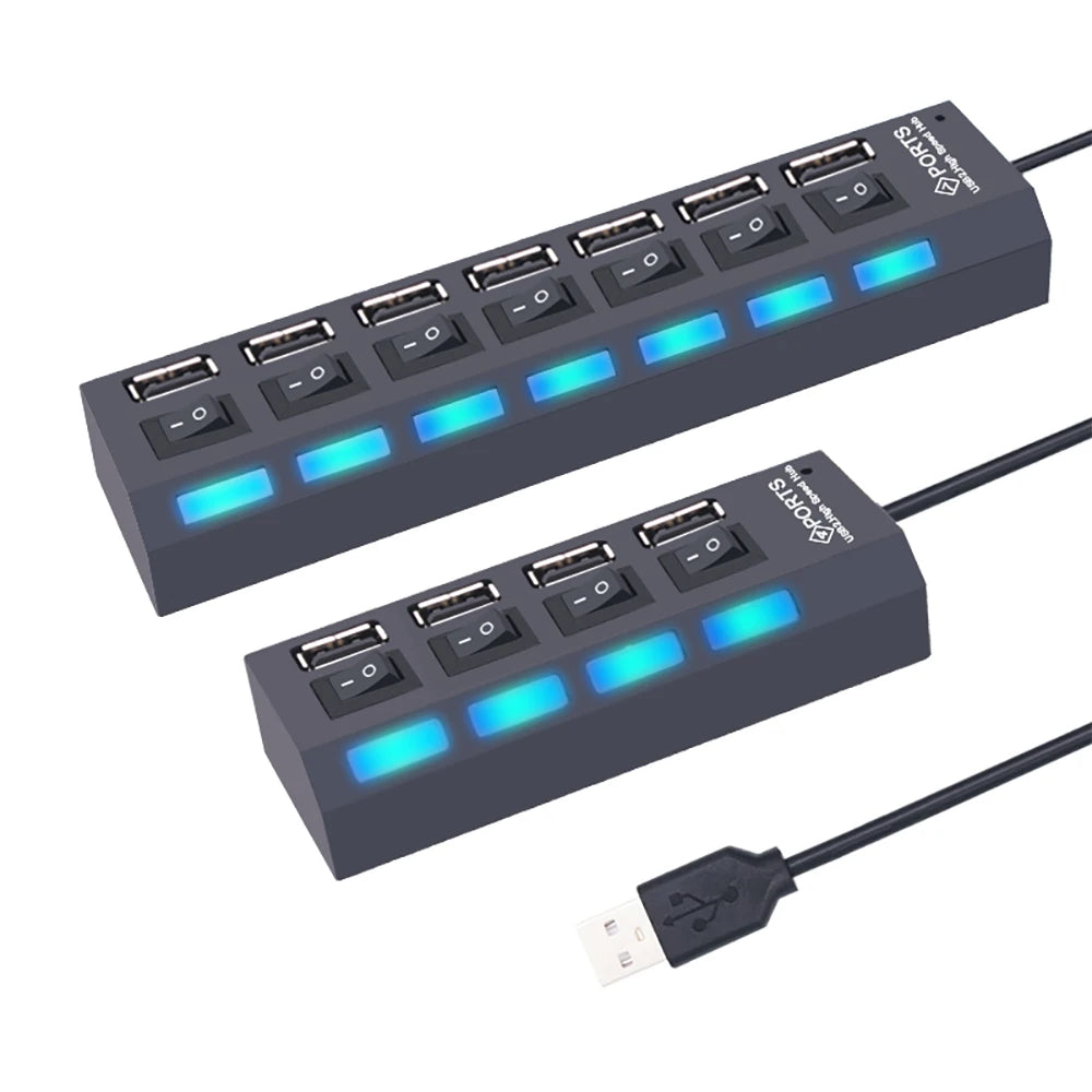 USB Hub USB Hub 2.0 Multi USB Splitter Hub USB Adapter USB Hub 7 Port Multiple Expander 2.0 USB Hub USB Port with Switch for PC