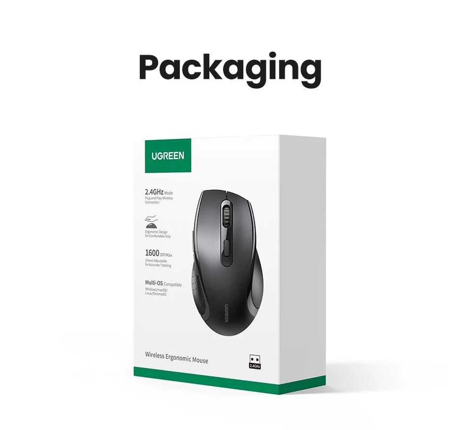 【NEW】UGREEN Wireless Mouse for Computer 1600DPI Silent Mouse with 2.4GHz USB Receiver for PC MacBook Tablet Laptop