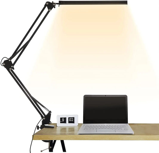 LED Desk Lamp with Clamp,Eye-Caring Table Lamps,Dimmable Office Lamp with USB Charging Port,3 Lighting Modes with 10 Brightness