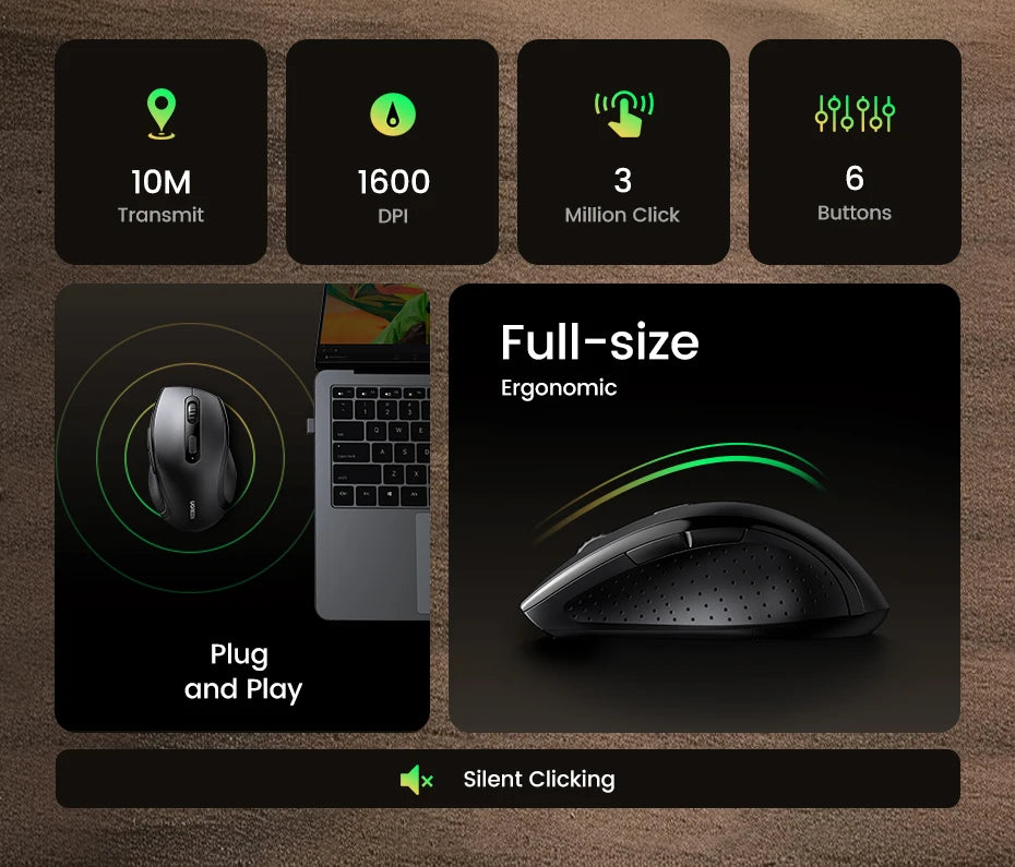 【NEW】UGREEN Wireless Mouse for Computer 1600DPI Silent Mouse with 2.4GHz USB Receiver for PC MacBook Tablet Laptop
