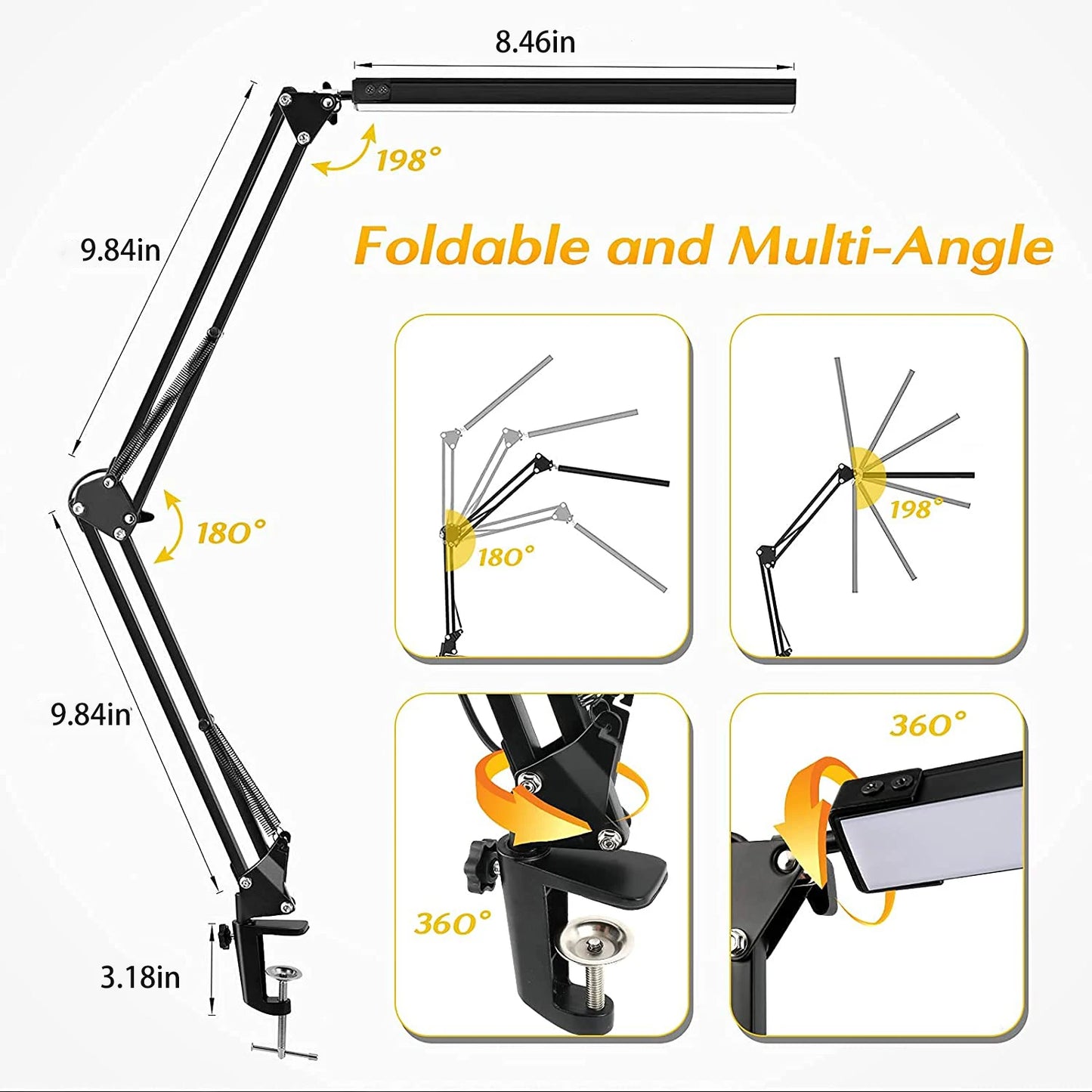 LED Desk Lamp with Clamp,Eye-Caring Table Lamps,Dimmable Office Lamp with USB Charging Port,3 Lighting Modes with 10 Brightness