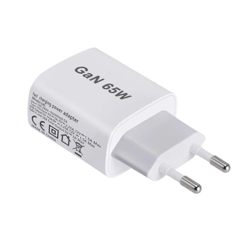 TYPE-C Fast Charger 65W GaN Wall Plug QC3.0 PD Phone Charger Dual-Ports Charging Stand EU/AU/UK/US Mobile Adapter