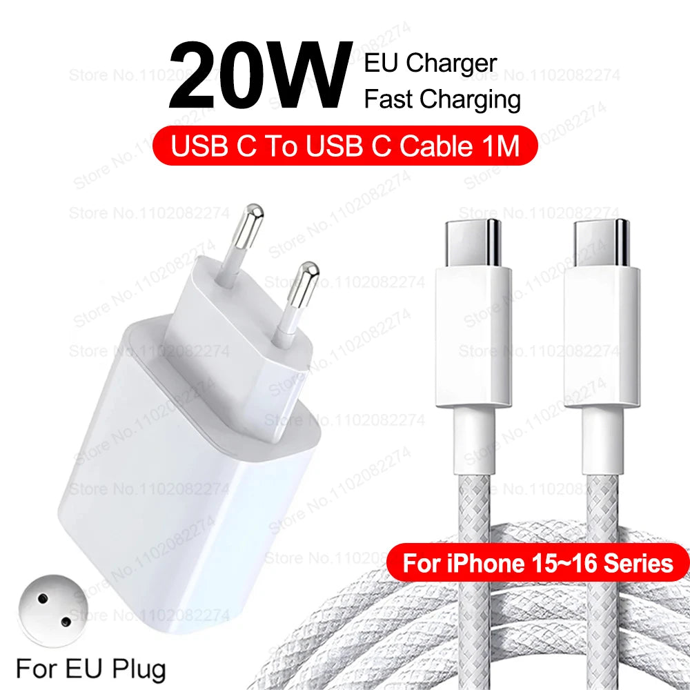 40W Fast Charger For iPhone 16 15 14 13 12 11 Pro Max USB-C Charger X XS XR 7 8 Plus USB Type C Cable Quick Charging Accessories