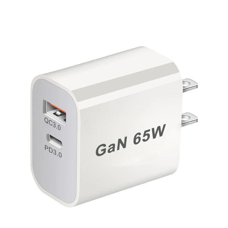 TYPE-C Fast Charger 65W GaN Wall Plug QC3.0 PD Phone Charger Dual-Ports Charging Stand EU/AU/UK/US Mobile Adapter