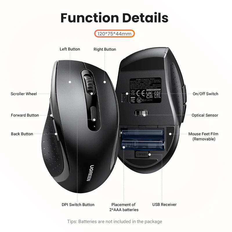 【NEW】UGREEN Wireless Mouse for Computer 1600DPI Silent Mouse with 2.4GHz USB Receiver for PC MacBook Tablet Laptop