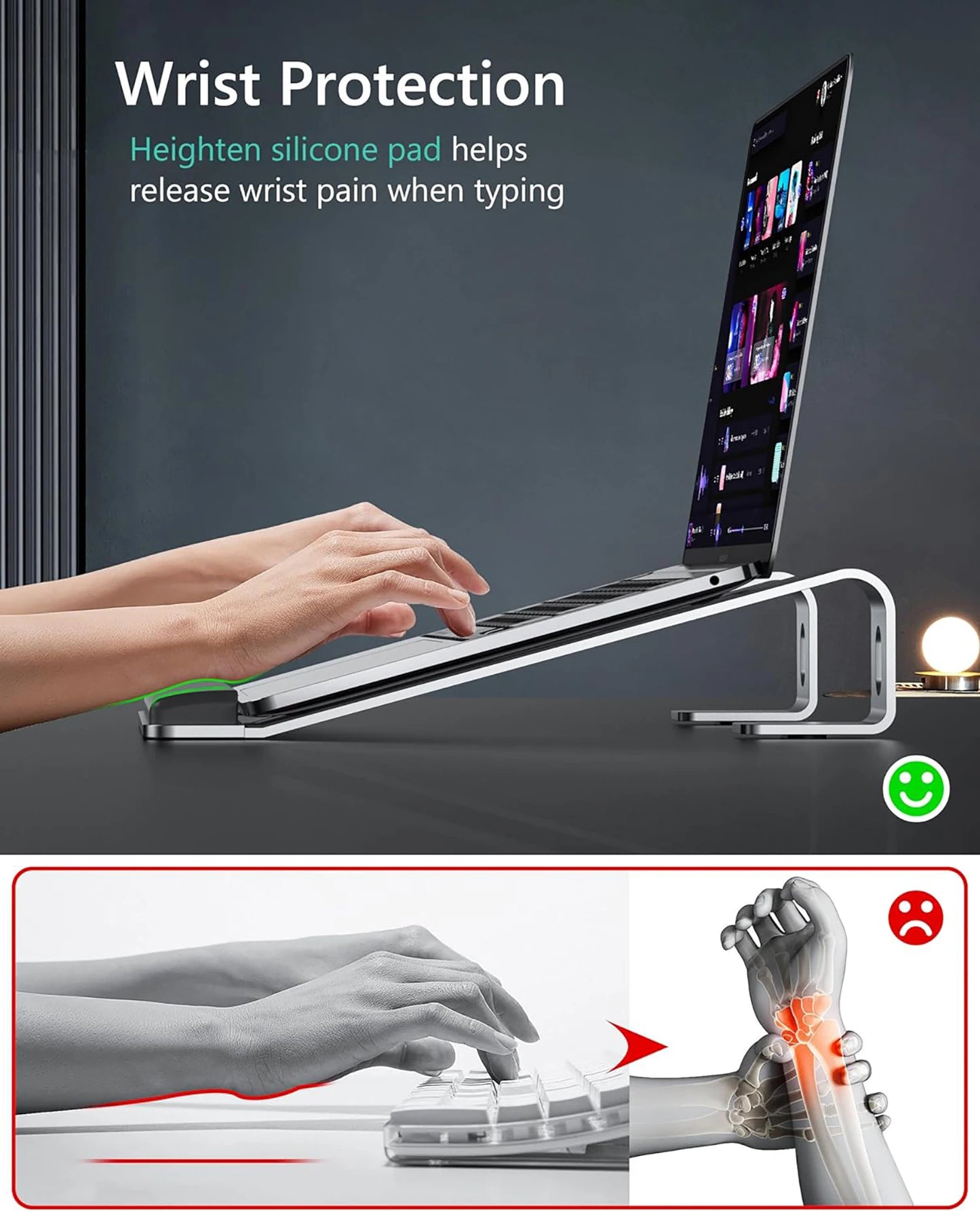 Ergonomic Laptop Stand Aluminum Alloy Laptop Stand  Aluminum Portable Laptop Stand for Base with Wrist Pad