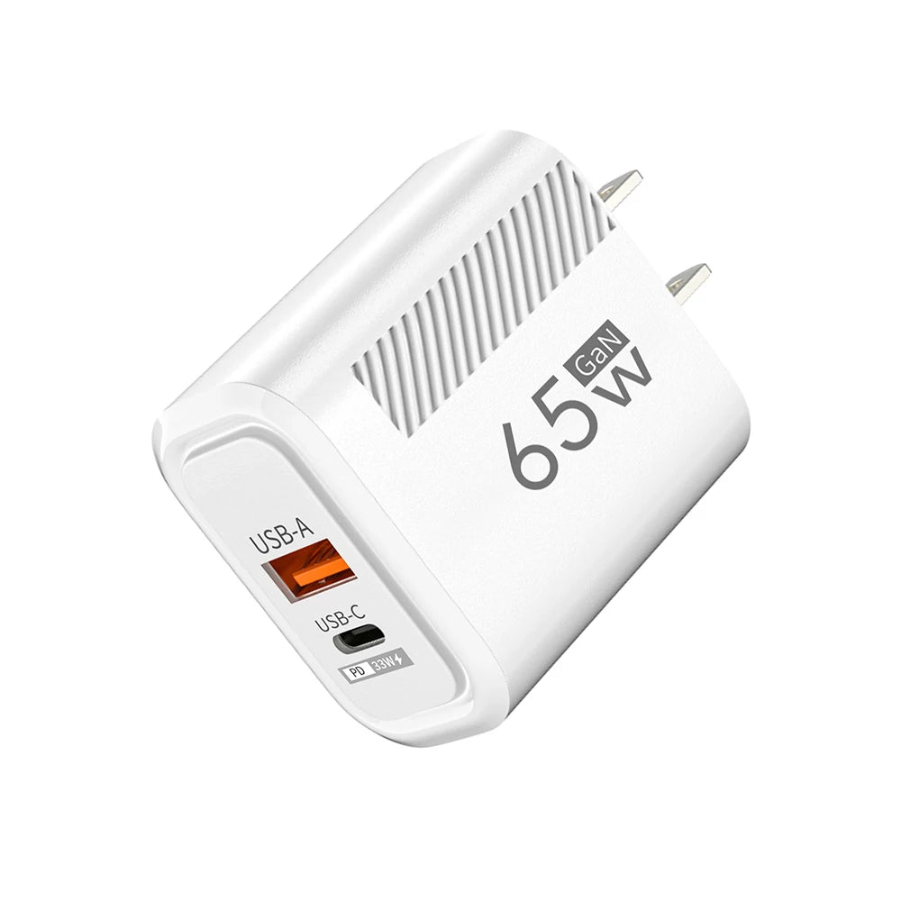 65W GAN 2 Ports Charger USB Type C PD Quick Charge 3.0 Mobile Phone Wall Adapter for iPhone 15 Pro max Huawei Xiaomi EU/US Plug