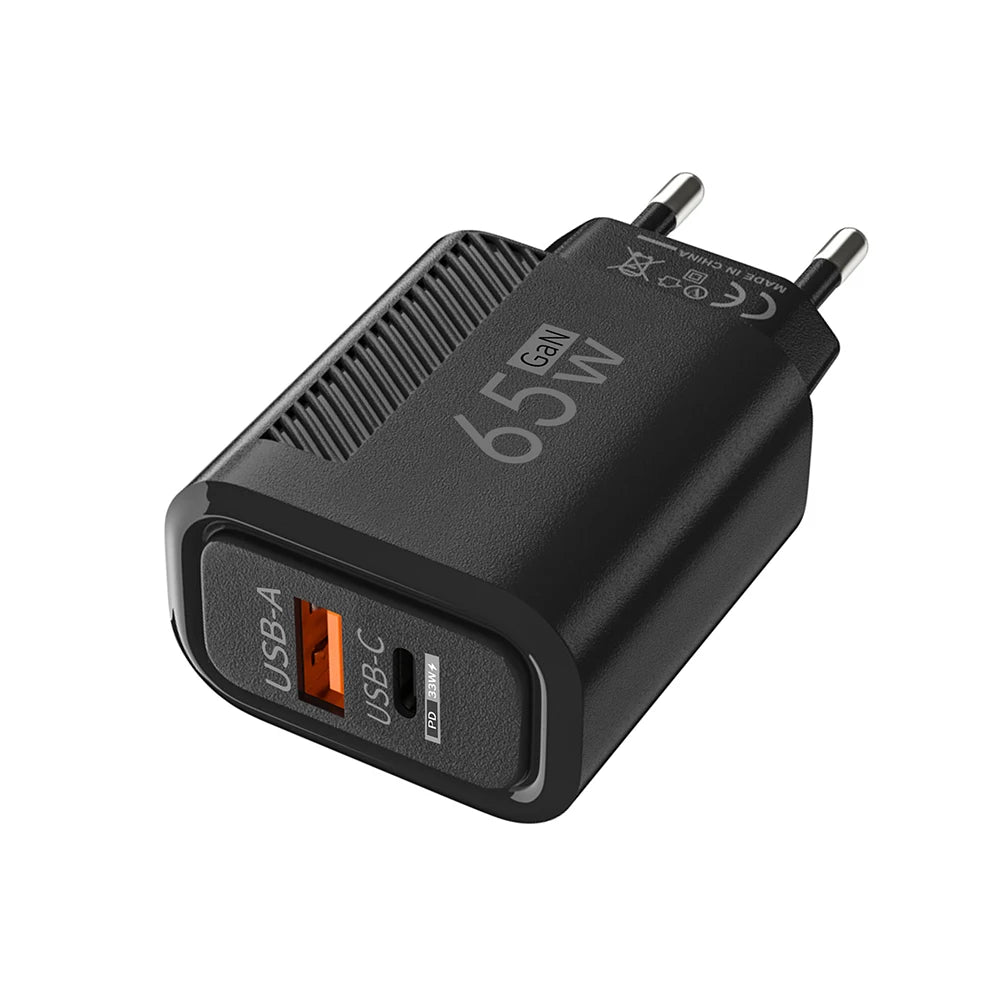 65W GAN 2 Ports Charger USB Type C PD Quick Charge 3.0 Mobile Phone Wall Adapter for iPhone 15 Pro max Huawei Xiaomi EU/US Plug
